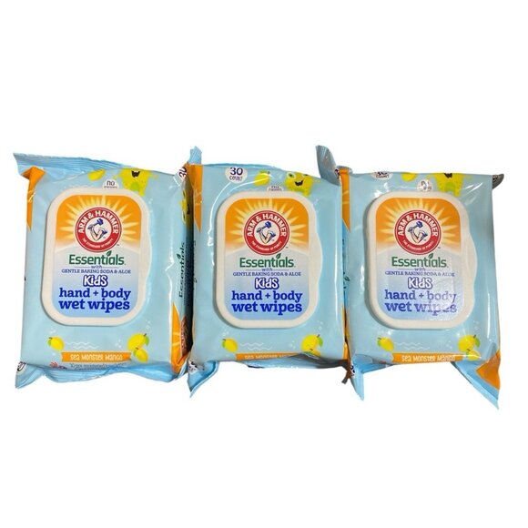 Arm & Hammer Essentials Kids Wet Wipes Sea Monster Mango 30 Ct Lot of 3 - Picture 1 of 3